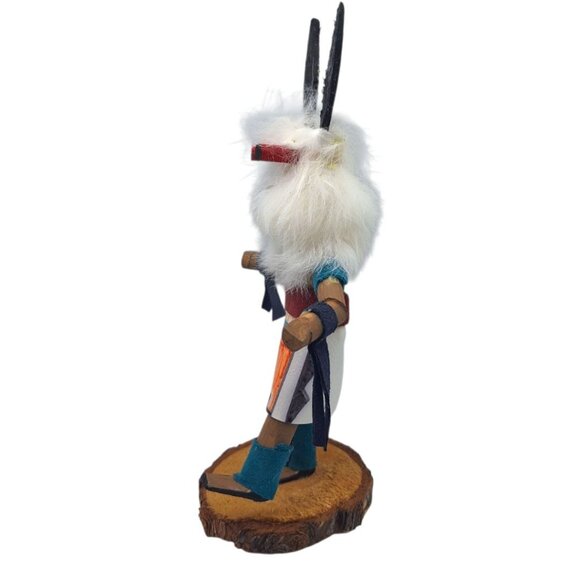 Kachina Handmade Doll Signed 8 Inch Wolf AM Native American Indian Art Wood Fur - Picture 3 of 12